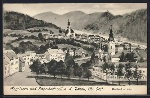 Künstler-AK Engelhartszell a. d. Donau, Panorama mit Engelszell