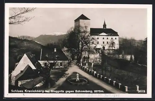 AK Kranichberg bei Gloggnitz, Schloss Kranichberg gegen Schneeberg