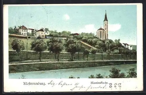 AK Klosterneuburg, Uferpartie mit Martinskirche