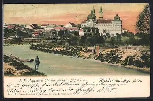 AK Klosterneuburg, Ortsansicht mit Stift und Stiftskirche