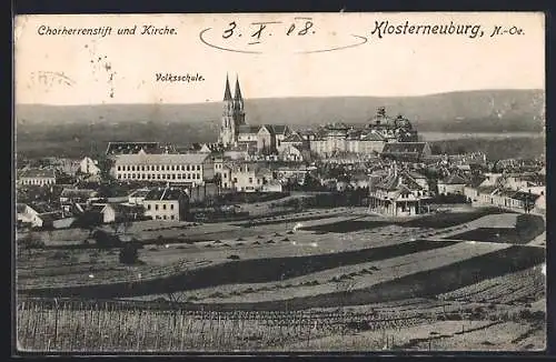 AK Korneuburg /N.-Oe., Volksschule mit Chorherrenstift und Kirche