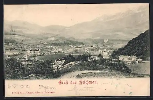 AK Reichenau, Teilansicht mit Bergen