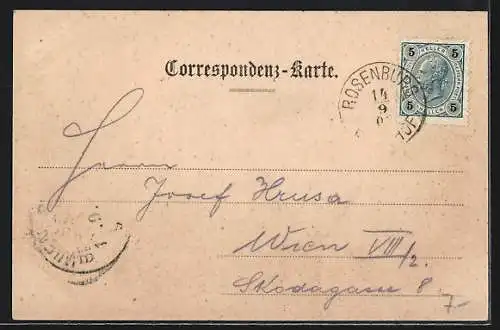 AK Rosenburg, Ortsansicht mit Bahngelände aus der Vogelschau