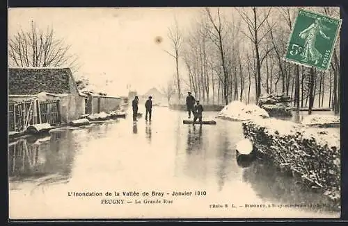 AK Peugny, Inondation Janvier 1910, La Grande Rue