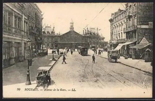 AK Roubaix, Avenue de la Gare, Strassenbahn