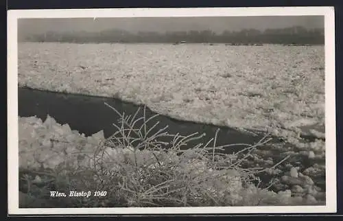 AK Wien, Treibeis auf der Donau 1929