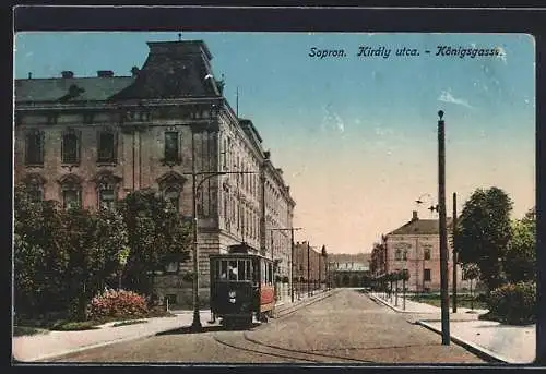 AK Sopron, Königsgasse mit Strassenbahn