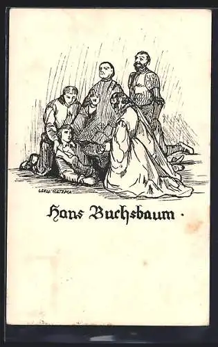 Künstler-AK Gerda Matejka: Schutzpatron, Hans Buchsbaum, Sagen um den Wiener Stephansdom