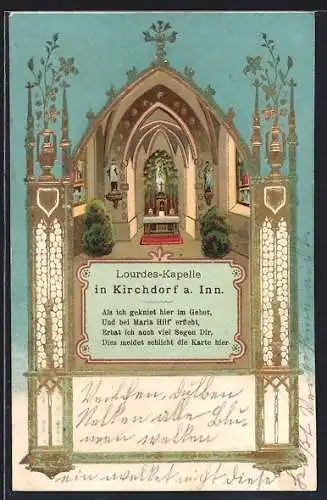 Präge-AK Kirchdorf a. Inn, Lourdes-Kapelle, Innenansicht