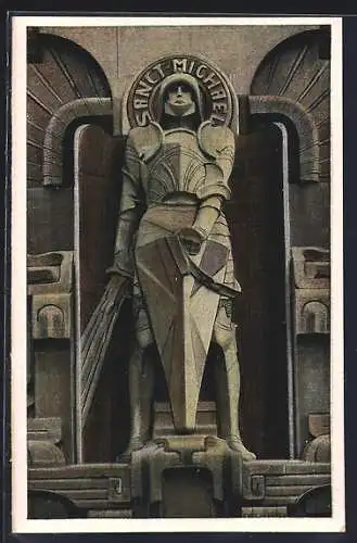 AK Leipzig, Völkerschlachtdenkmal, Mittelfigur des Stirnwandbildes St. Michael