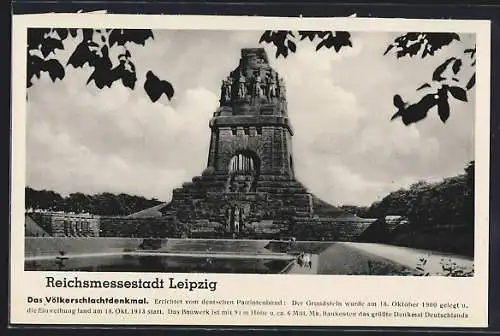 AK Leipzig, Völkerschlachtdenkmal mit Teich