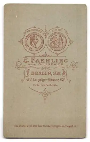 Fotografie E. Faehling, Berlin, Leipziger-Strasse 63, Porträt eines Herrn mit Schnurrbart