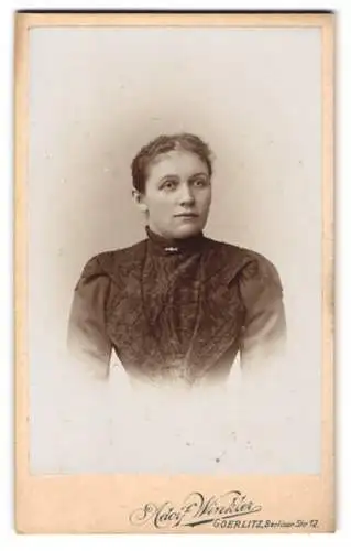 Fotografie Adolf Winkler, Görlitz, Berliner Strasse 12, Portrait einer Dame mit elegantem Kleid