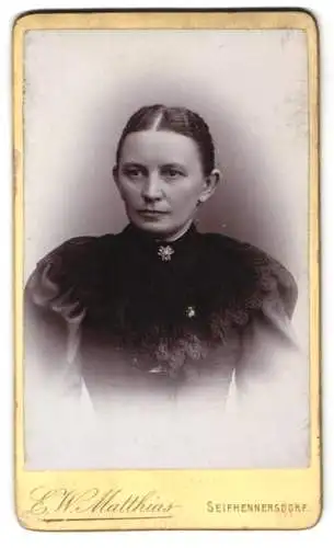 Fotografie E.W. Matthias, Seifhennersdorf, Porträt einer Dame in elegantem Kleid