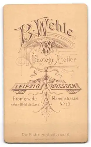 Fotografie B. Wehle, Dresden, Marienstrasse 10, Porträt eines Mannes