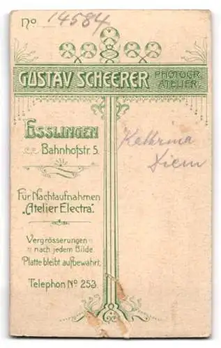 Fotografie Gustav Scheerer, Esslingen, Bahnhofstr. 5, Porträt einer Dame in elegantem Kleid