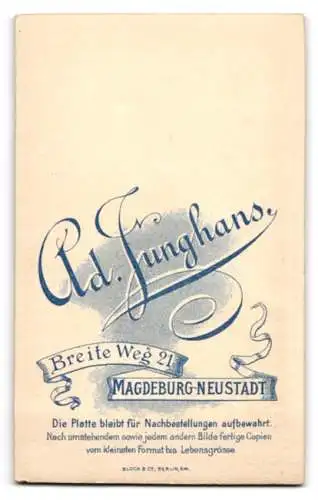 Fotografie Ad. Junghans, Magdeburg-Neustadt, Breite Weg 21, Porträt einer Dame