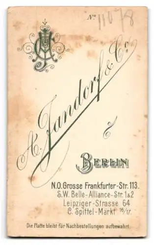 Fotografie A. Jandorf &amp Co., Berlin, Grosse Frankfurter-Str. 113, Porträt eines jungen Mannes