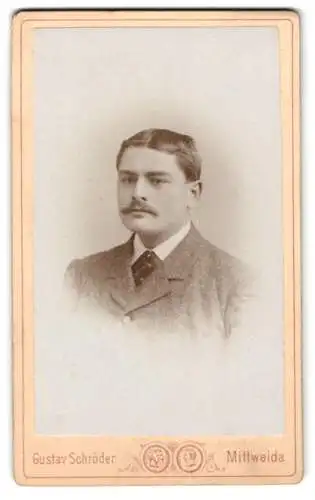 Fotografie Gustav Schröder, Mittweida, Rochlitzer Strasse 234, Portrait eines Mannes mit Schnurrbart