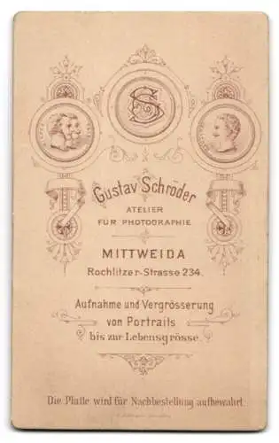 Fotografie Gustav Schröder, Mittweida, Rochlitzer Strasse 234, Portrait eines Mannes mit Schnurrbart