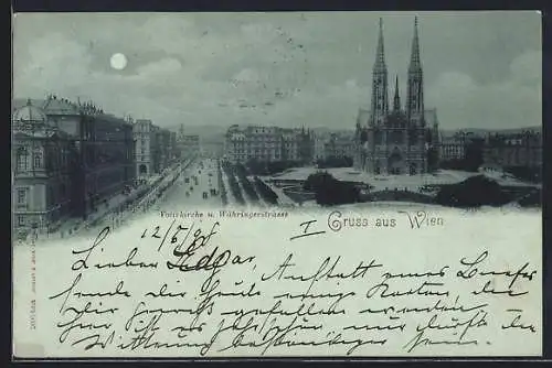 Mondschein-AK Wien, Votivkirche und Währingerstrasse