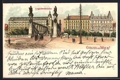 Lithographie Wien, Augartenbrücke, Strassenpartie