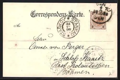 Lithographie Wien, Augartenbrücke, Strassenpartie