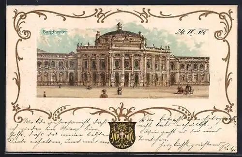 Lithographie Wien, Burgtheater, Rahmen mit Wappen