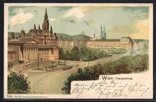 Künstler-AK Wien, Franzensring mit Blick auf Kirchen