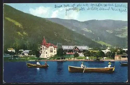 AK St. Urban am Ossiachersee, Panorama mit Booten