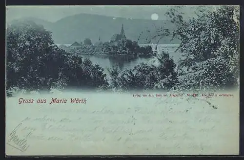 Mondschein-AK Maria Wörth, Panorama mit Kirche