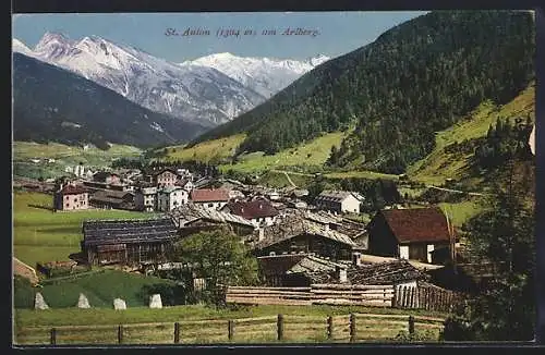 AK St. Anton am Arlberg, Teilansicht mit Bergen