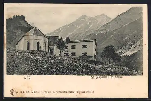 AK Absam /Tirol, St. Magdalena im Halltal, Ortspartie mit Kirche