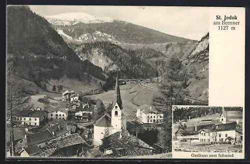 AK St. Jodok a. Brenner, Ortsansicht mit Gasthaus zum Schmied