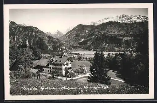 AK Kufstein-Thierberg, Gasthof-Pension Neuhaus Rieser mit Kaisergebirge