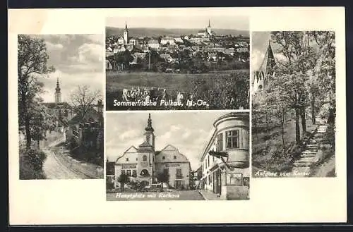 AK Pulkau /N.-Ö., Aufgang zum Karner, Hauptplatz mit Rathaus, Totalansicht