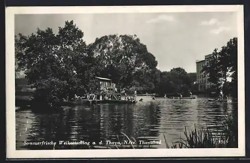 AK Weikertschlag a. d. Thaya, Thayabad, vom Wasser gesehen