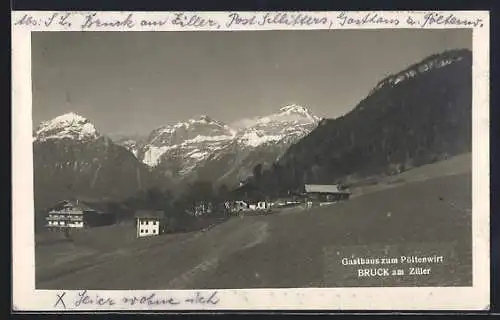 AK Bruck am Ziller, Gasthaus zum Pöltenwirt mit Umgebung u. Bergpanorama