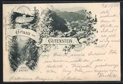 AK Gutenstein, Mariahilferberg, Lange Brücke, Ortsansicht