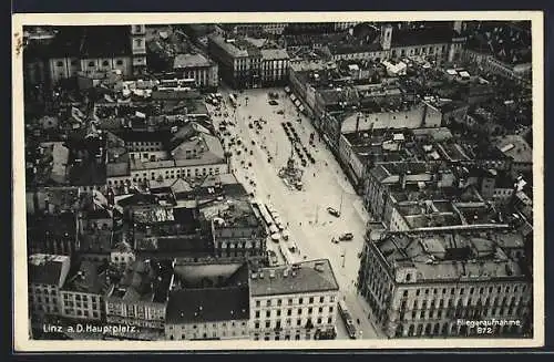 AK Linz, Fliegeraufnahme vom Hauptplatz