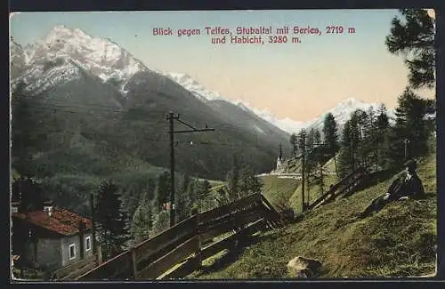 AK Telfes, Blick gegen Stubaital mit Serles und Habicht