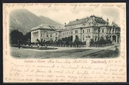 AK Innsbruck, Stadtsäle und Theater mit Anlage