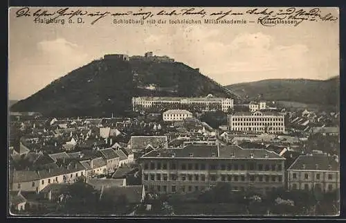 AK Hainburg a. D., Ortsansicht u. Schlossberg mit der technischen Miltärakademie, Pionierklassen