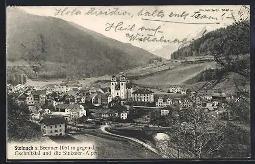 AK Steinach a. Brenner, Teilansicht gegen das Gschnitztal und die Stubaier Alpen