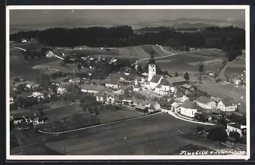 AK Schnaitsee, Teilansicht mit Kirche, Fliegeraufnahme