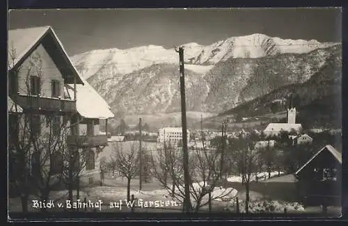 AK Garsten, Blick vom Bahnhof auf den Ort im Schnee