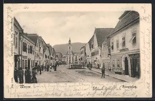 AK Weyer, Hauptplatz mit Brunnen & Kirche