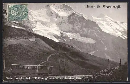 AK Jungfraubahn und die Jungfrau, Reklame für Chocolats Lindt & Sprüngli