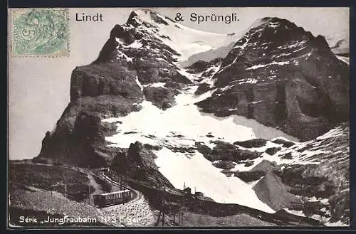 AK Reklame für Chocolats Lindt & Sprüngli, Jungfraubahn am Eiger