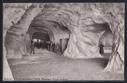 AK Station der Jungfraubahn Eigerwand, Reklame für Chocolats Lindt & Sprüngli